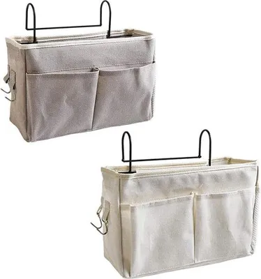 Produktbild von Bettbezug-Set, Nachttisch, Hängeaufbewahrung, grau/weiß, mit Haken