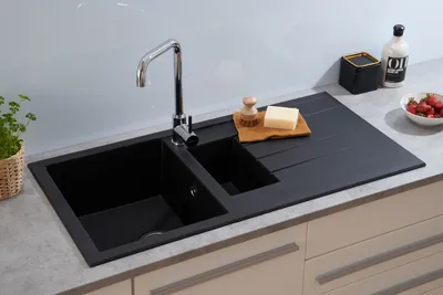 Produktbild von Einbauspüle Houston, aus hochwertigem Mineralit, schwarz, 100 x 50 cm