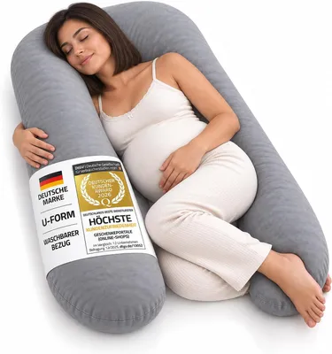 Produktbild von Smoothy Schwangerschaftskissen Jr. in U-Form Grau – Ergonomisches Seitenschläferkissen aus 100% Baumwolle, waschbar & für Allergiker