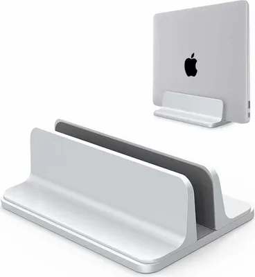 Produktbild von Verstellbarer vertikalen Laptop Ständer, Aluminium Platzsparender Ständer für alle Handys und Notebooks - Silber