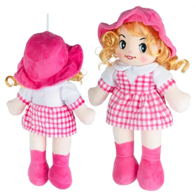 Produktbild von Malplay Stoffpuppe Lena 35 cm, weiche Plüschpuppe mit rosa Kleid, Kuscheltier für Mädchen ab 3 Jahren, Puppe zum Spielen und Einschlafen