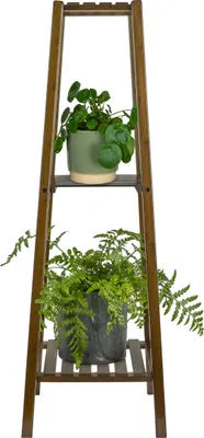 Produktbild von QUVIO Pflanzentreppe - Pflanzenständer - Zimmerpflanzentisch - Pflanzensäule - 30 x 30 x 100 cm - Bambus