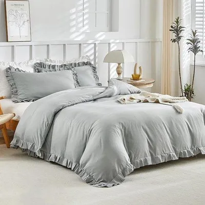 Obrázok produktu pre Unyqoos® Štýlový sivý obliečkový set s volánikmi a obliečkami na vankúše 220 x 240 cm