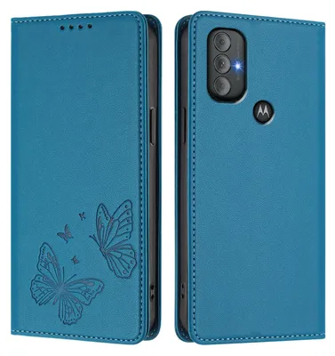 Image de Étui en cuir pour Motorola Moto G Power 2022, motif papillon, étui à rabat avec porte-monnaie et support, bleu