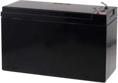 A black battery is shown from a slightly elevated side angle.