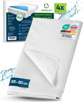 Produktbild von Sensalou 4 Stück Betteinlage Urin Nässeschutz mit Flügeln 85x90 cm - wasserdichte Matratzenschutz Unterlage waschbar