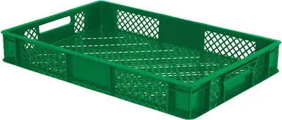 Produktbild von 156 Stück Eurobehälter durchbrochen/Bäckerkiste, LxBxH 600 x 400 x 90 mm, PE-HD, lebensmittelecht, grün, Palettenware