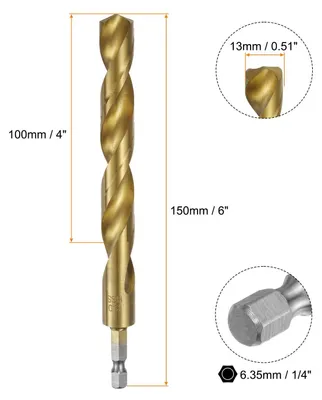 Sechskantbohrer 13 mm, Titanbeschichtung, für Holz, Metall, Kunststoff