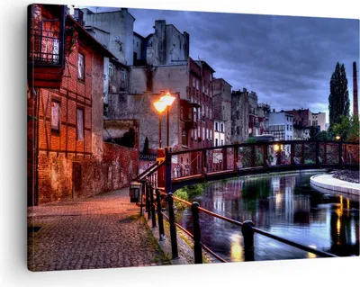 Produktbild von Bild auf Leinwand - Leinwandbild - Architektur Altstadt Stadt Fluss - 70x50cm - Wand Bild - Wanddeko - Leinwanddruck - Bilder - Kunstdruck - Wanddekoration - Leinwand bilder - Wandkunst - AA70x50-0500