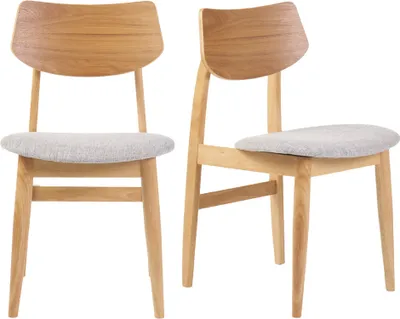 Produktbild von Miliboo - Skandinavische Stühle aus hellem Holz und hellgrauem Stoff (2er-Set) ELION