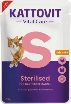 Image de Kattovit Cat Vital Care Poche de poulet stérilisée 85g