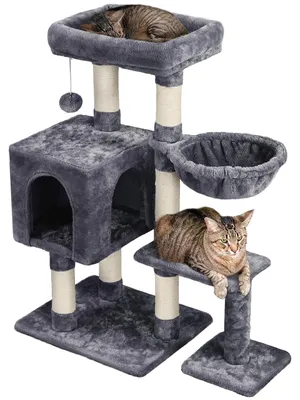 Image de Arbre à chat Yaheetech de 96 cm, stable, avec 6 poteaux à gratter, de couleur gris foncé