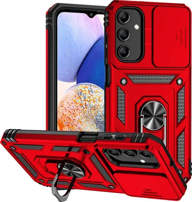 Produktbild von Galaxy A15 Hülle mit Schiebe Kamera Schutz und Ringhalter Ständer Schutzhülle für Samsung Galaxy A15 Rot