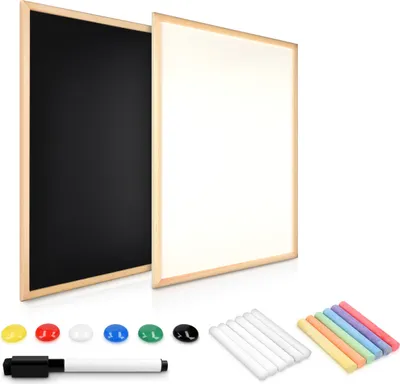 Produktbild von Navaris 2in1 Magnet Tafel Whiteboard - 60x40 cm Kreidetafel Memoboard magnetische Seiten - Magnetwand zum Wenden mit Magneten Kreide Stift Halterung