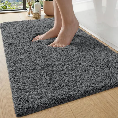 Produktbild von Badezimmerteppich 50 x 80 cm Grau rutschfest saugfähig extra dick waschbar Mikrofaser