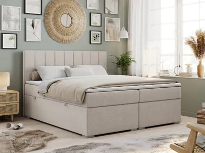 Produktbild von Boxspringbett mit 2 Bettkästen, Matratze und Topper, Polsterbett - ALLY - 200x200cm - Beige - H4