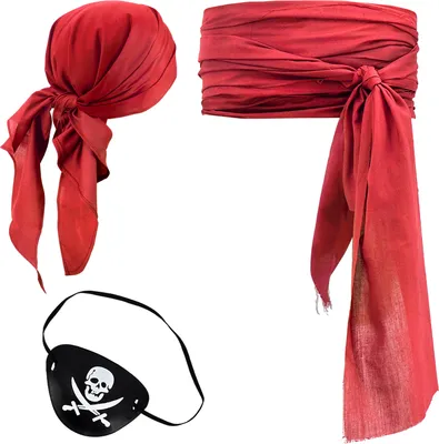 Produktbild von Piraten Kostüm Set | mit Kopftuch, Piratenschärpe & Augenklappe | Freibeuter Verkleidung | Rot