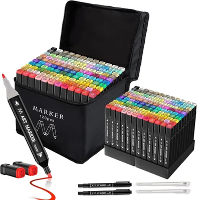 Produktbild von Marker Set, 120 Farben Marker Stifte, Filzstifte Set,  Permanenter Marker Twin Tip Marker Stifte Set für Färbung Comic Malerei Zeichnung Design Render
