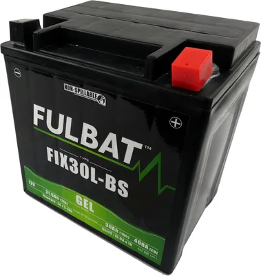 A black battery with green and white text and graphics on a white background.
