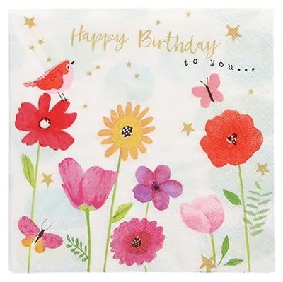 Produktbild von PAPSTAR Servietten 3-lagig, 33x33 cm, "Birthday Flowers" | Folie (20 Stück)