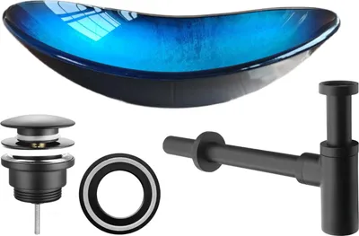 Immagine prodotto di Domotechnika | Set di lavabi 4In1 - 54,5X35 Cm - Blu - Vetro, Moderno, Sifone incluso
