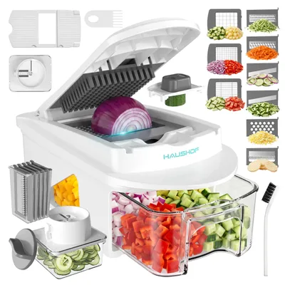 Produktbild von HAUSHOF Gemüseschneider 13-in-1, Mandoline Gemüsehobel, Würfelschneider