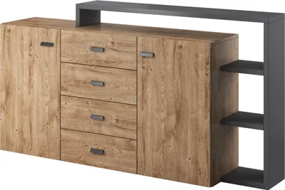 Produktbild von Furniture24 Kommode BOTA 27 Sideboard mit Aufsatz 2 Türen 4 Schubladen Ribbec Eiche/Anthrazite