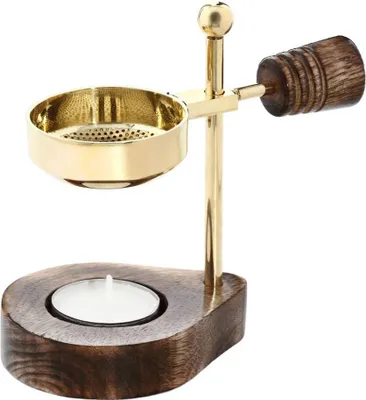 Produktbild von Verstellbares Räucherstövchen mit Holzgriff Gold Weihrauchständer Esoterik 1525