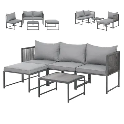 Produktbild von SVITA DETROIT Gartenmöbel Set Polyrattan Lounge Modular Ecksofa Chaiselongue Tisch Flexibel als 3 Sitzer oder Sessel 2 Sitzer Inklusive Kissen Grau