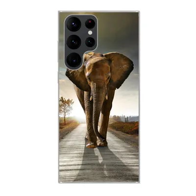 Produktbild von MuchoWow® Handyhülle Schutzhülle Hülle für Samsung Galaxy S22 Ultra Elefant - Straße - Tiere - Sonnenuntergang - Landschaft Silikon Softcase Handy Hülle - Abbildung