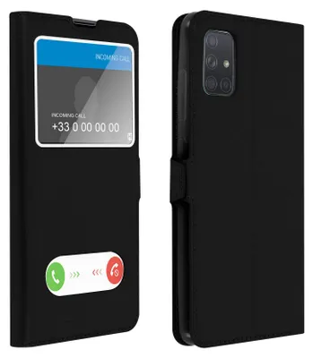 Produktbild von Avizar, Samsung Galaxy A71 Flip Cover Doppelfenster & Standfunktion, Schwarz
