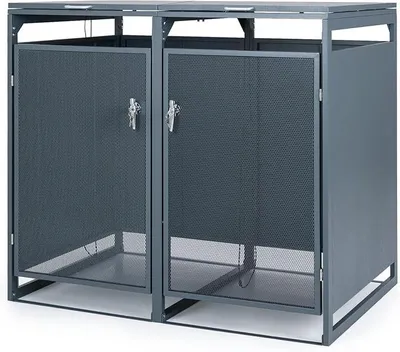 Produktbild von Mülltonnenbox für 2 x 120/240 Mülltonnen, Mülltonnenhaus mit Klappdeckel & 2 abschließbar Türen, Müllcontainer aus verzinktem Metall, Müllbox wetterfest für Garten, Hinterhof, Terrasse