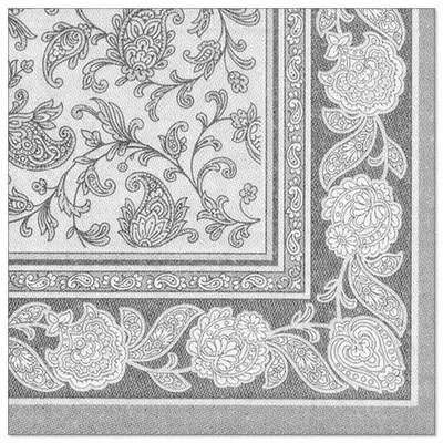 Zdjęcie produktu dla 250 serwetek Papstar ROYAL Collection, składane 1/4, 40 cm x 40 cm, szare ornamenty 19819