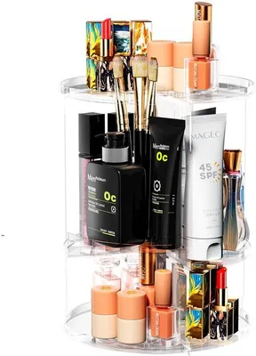 Produktbild von Unyqoos® 360° drehbarer Kosmetik-Organizer – transparent, Ø 23 cm × H 30 cm, mehrschichtige Make-up- und Schmuckaufbewahrung, stabile Basis, ungiftiges Material