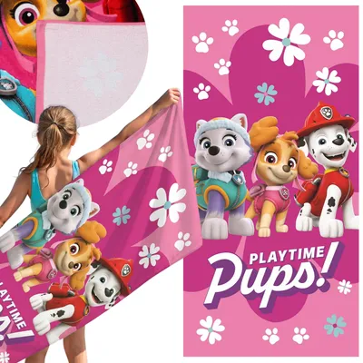 Produktbild von Paw Patrol, schnelltrocknendes Strand- und Badetuch für Mädchen aus 100 % Baumwolle, 70 x 140 cm,