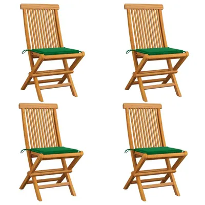 Produktbild von The Living Store Gartenstühle mit Grünen Kissen 4 Stk. Teak Massivholz