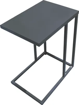 A dark gray C-shaped side table with a rectangular top and base, shown against a white background.