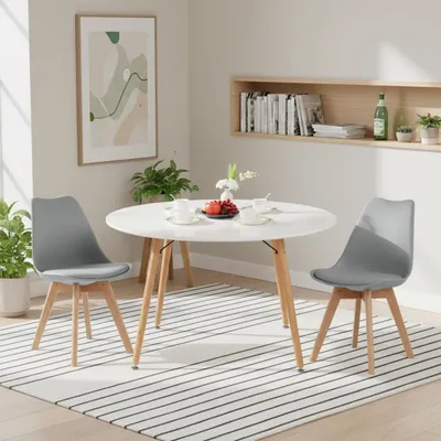 Produktbild von Esstisch mit 2 Stühlen Essgruppe Weiß Buche Grau 120cm
