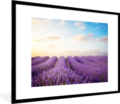 Produktbild von MuchoWow® Gerahmtes Poster Lavendel - Himmel - Wolken - Blumen 80x60 cm - Poster mit Schwarzem Bilderrahmen Wandposter Rahmen Foto Bilder - Schlafzimmer-Dekorationen - Fotoposter