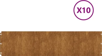 A long, narrow product with a wood grain texture, likely a garden edging or border, shown horizontally against a white background. A purple circle with 'X10' is in the top right corner.