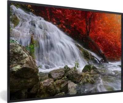 Produktbild von MuchoWow® Gerahmtes Poster Wasserfall - Felsen - Wasser - Herbst 60x40 cm - Poster mit Schwarzem Bilderrahmen Wandposter Rahmen Foto Bilder - Printing - Wanddeko Schlafzimmer