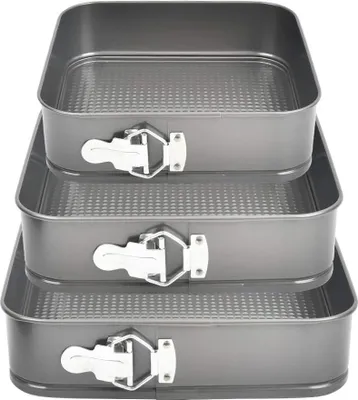 Produktbild von 3-teiliges Backform-Set Quadratisch – Springform – Kuchenform Rechteckig mit Antihaftbeschichtung – Ø 24/26/28 cm