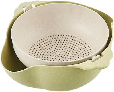 Produktbild von Küchen-Seiherschüssel 2-in-1, multifunktionale Waschschüssel und Seiher, doppellagiges Abtropfsieb und Korb, Seiher für Obst- und Gemüsereinigung - Grün - 1 Stück