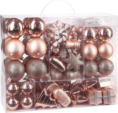 Brubaker 77-teiliges Set Weihnachtskugeln Christbaumschmuck Roségold/Silber