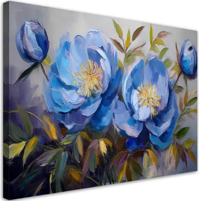 Produktbild von Leinwandbild Pfingstrosen Blaue Blumen 100x70 Feeby Blau bild für die wand bereit zum aufhängen