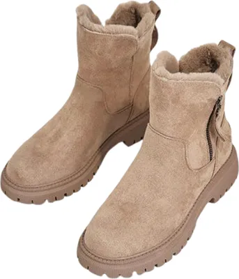 Produktbild von 1 Paar Winterstiefel mit seitlichem Reißverschluss, dicke, mit Plüsch gefütterte Mittelrohrsohle, verdickte Gummisohlen, halten warme Winter-Alltagsschuhe für Pendler, Dating, Outdoor