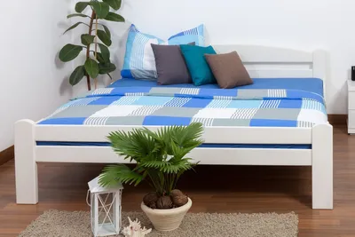 Produktbild von Weißes Buche Bett 180 x 200 cm Weiß massiv