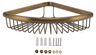 Image de Étagère de douche d'angle vintage en laiton, étagère de rangement triangulaire, rangement de salle de bain, étagère d'angle