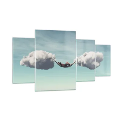 Produktbild von Bilder auf glas - 4 Teile - Wolken Hängematte Ruhe - 160x90cm - Glasbilder - Wandbilder - Bilder - zum Aufhängen bereit - Wanddekoration aus Glas - Glas Bilder - Wandbild auf Glas - GDL160x90-4373
