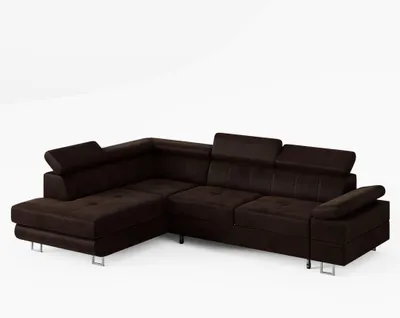 Produktbild von ECKSOFA CAROLINE Links Braun Velours-Stoff mit Schlaffunktion und Bettkasten